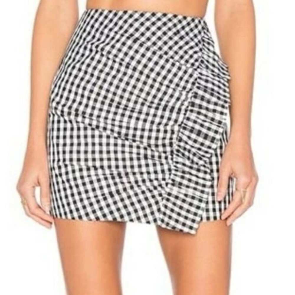 Lovers and Friends Black & White Gingham Ruffle Mini Skirt
